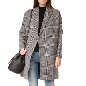 Madewell Donna Cocoon Coat Houndstooth Plaid Wool Blend Black Cream Size Small